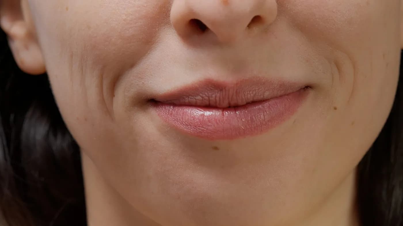 Close-up portrait of a woman with smooth, healthy-looking skin