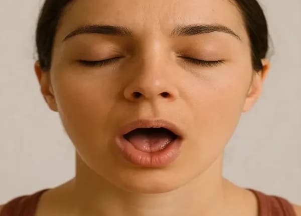 Person practicing Khechari Mudra tongue lock during meditation